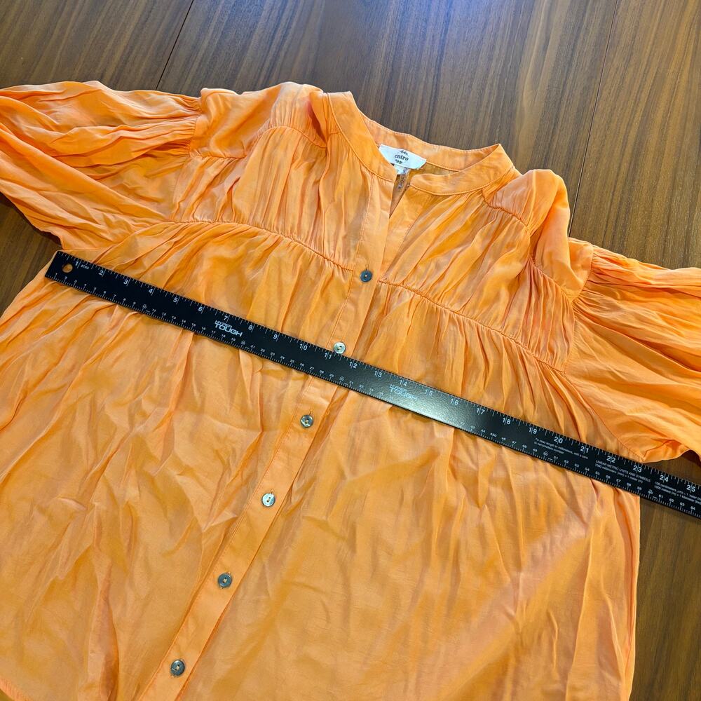 Entro Bright Apricot Orange Puff Sleeve Blouse Button Front Semi Sheer Size S - Picture 7 of 8